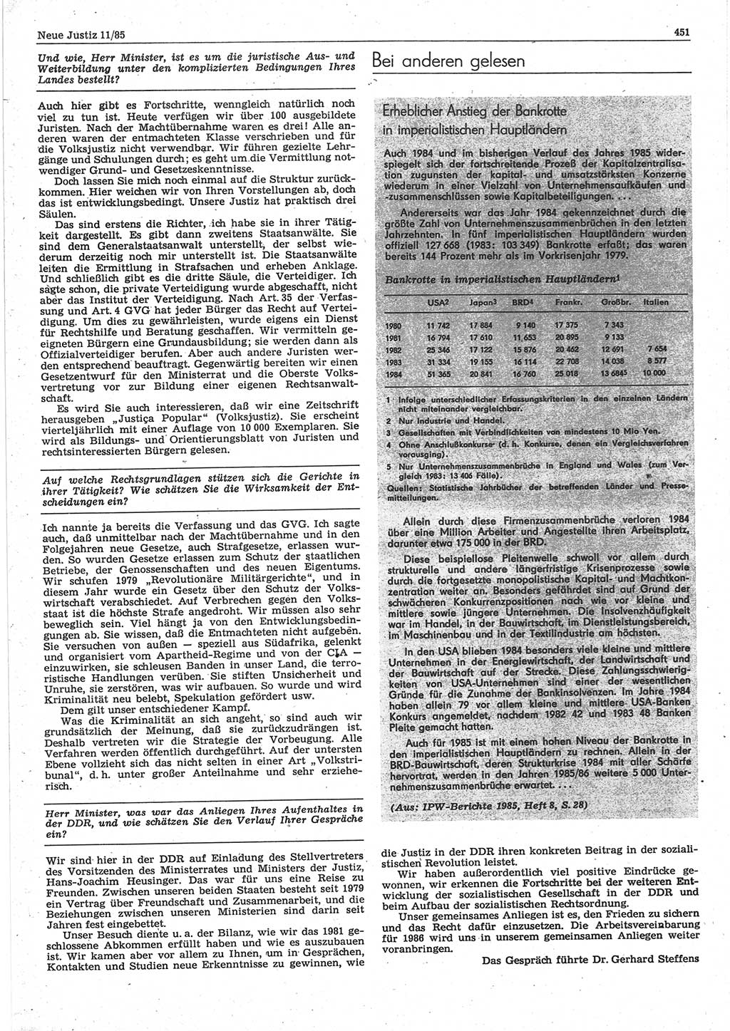 Neue Justiz (NJ), Zeitschrift für sozialistisches Recht und Gesetzlichkeit [Deutsche Demokratische Republik (DDR)], 39. Jahrgang 1985, Seite 451 (NJ DDR 1985, S. 451)
