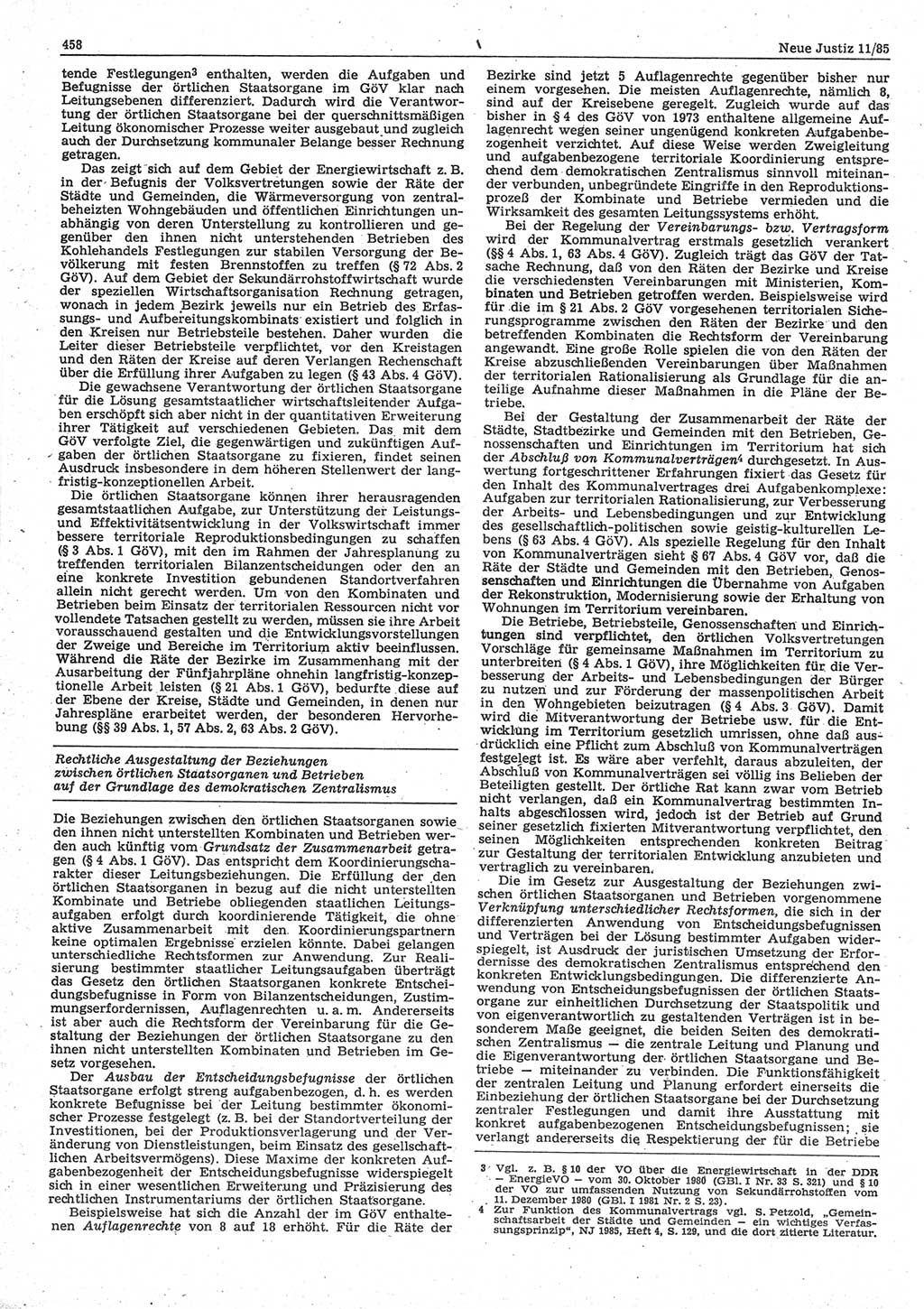 Neue Justiz (NJ), Zeitschrift für sozialistisches Recht und Gesetzlichkeit [Deutsche Demokratische Republik (DDR)], 39. Jahrgang 1985, Seite 458 (NJ DDR 1985, S. 458)
