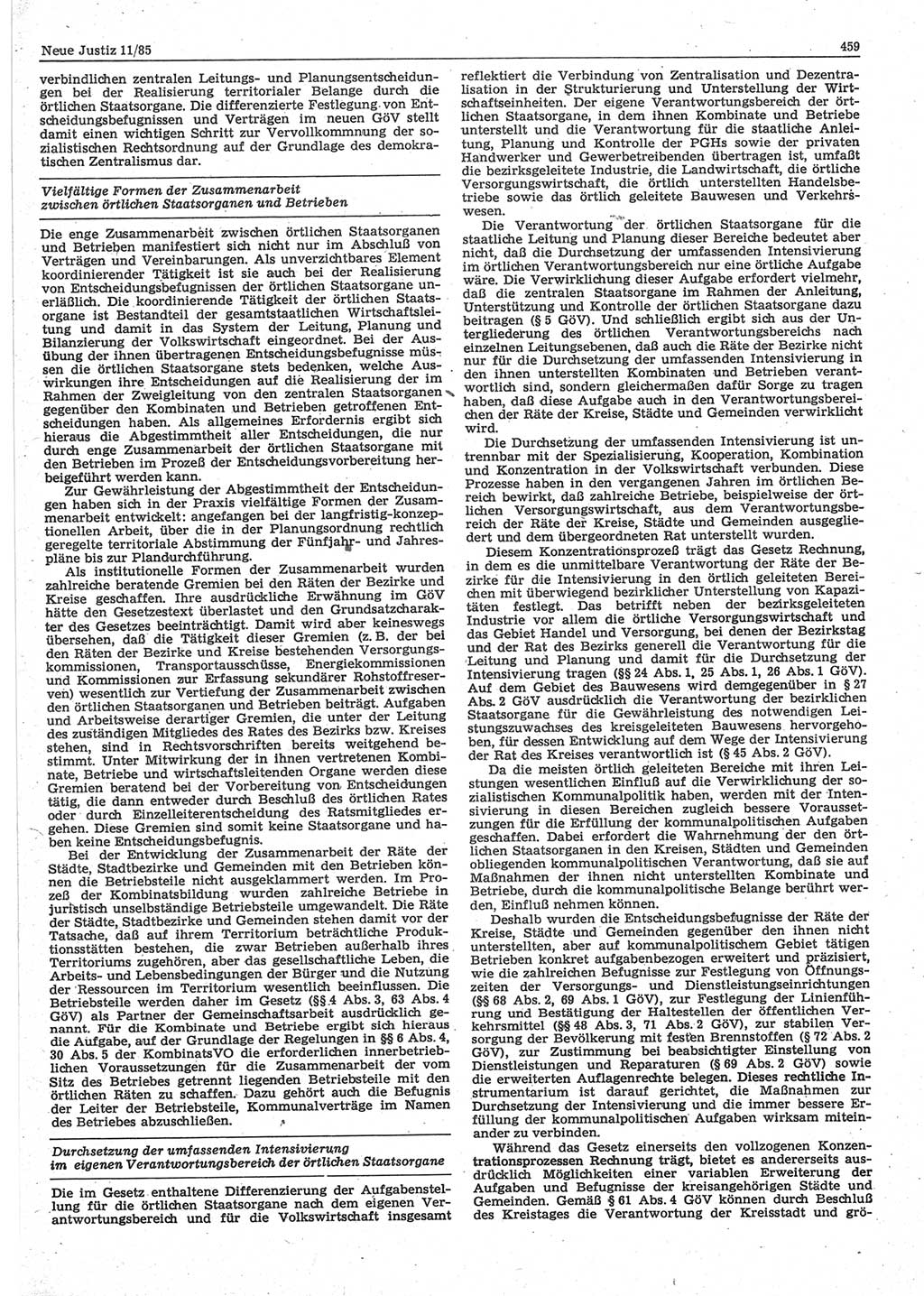 Neue Justiz (NJ), Zeitschrift für sozialistisches Recht und Gesetzlichkeit [Deutsche Demokratische Republik (DDR)], 39. Jahrgang 1985, Seite 459 (NJ DDR 1985, S. 459)