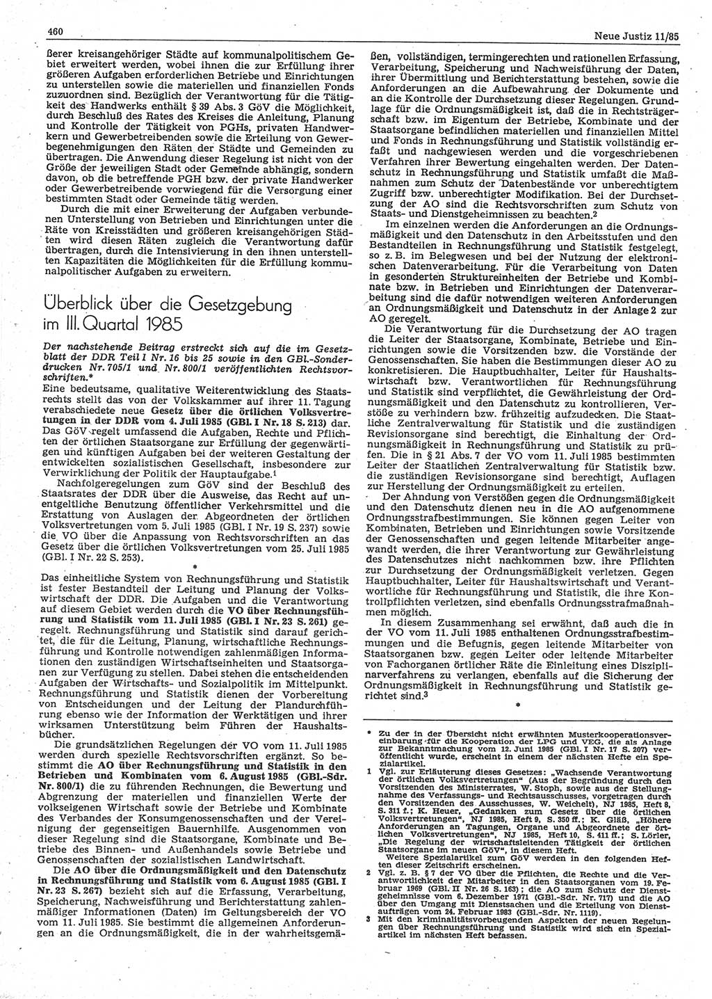 Neue Justiz (NJ), Zeitschrift für sozialistisches Recht und Gesetzlichkeit [Deutsche Demokratische Republik (DDR)], 39. Jahrgang 1985, Seite 460 (NJ DDR 1985, S. 460)