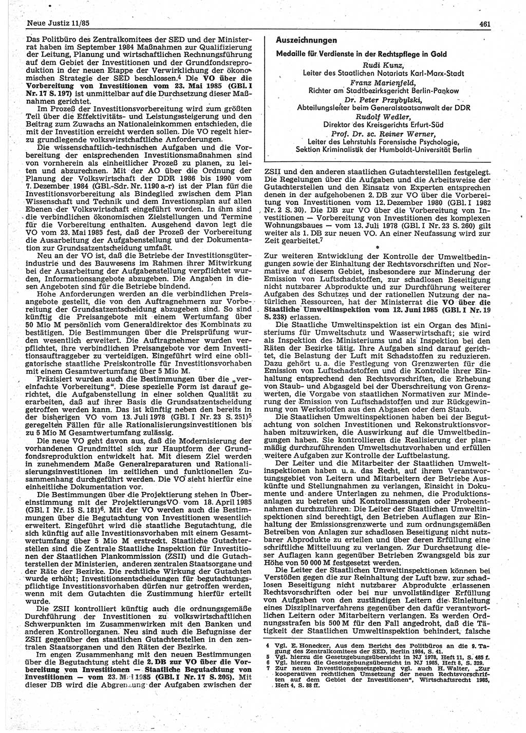 Neue Justiz (NJ), Zeitschrift für sozialistisches Recht und Gesetzlichkeit [Deutsche Demokratische Republik (DDR)], 39. Jahrgang 1985, Seite 461 (NJ DDR 1985, S. 461)