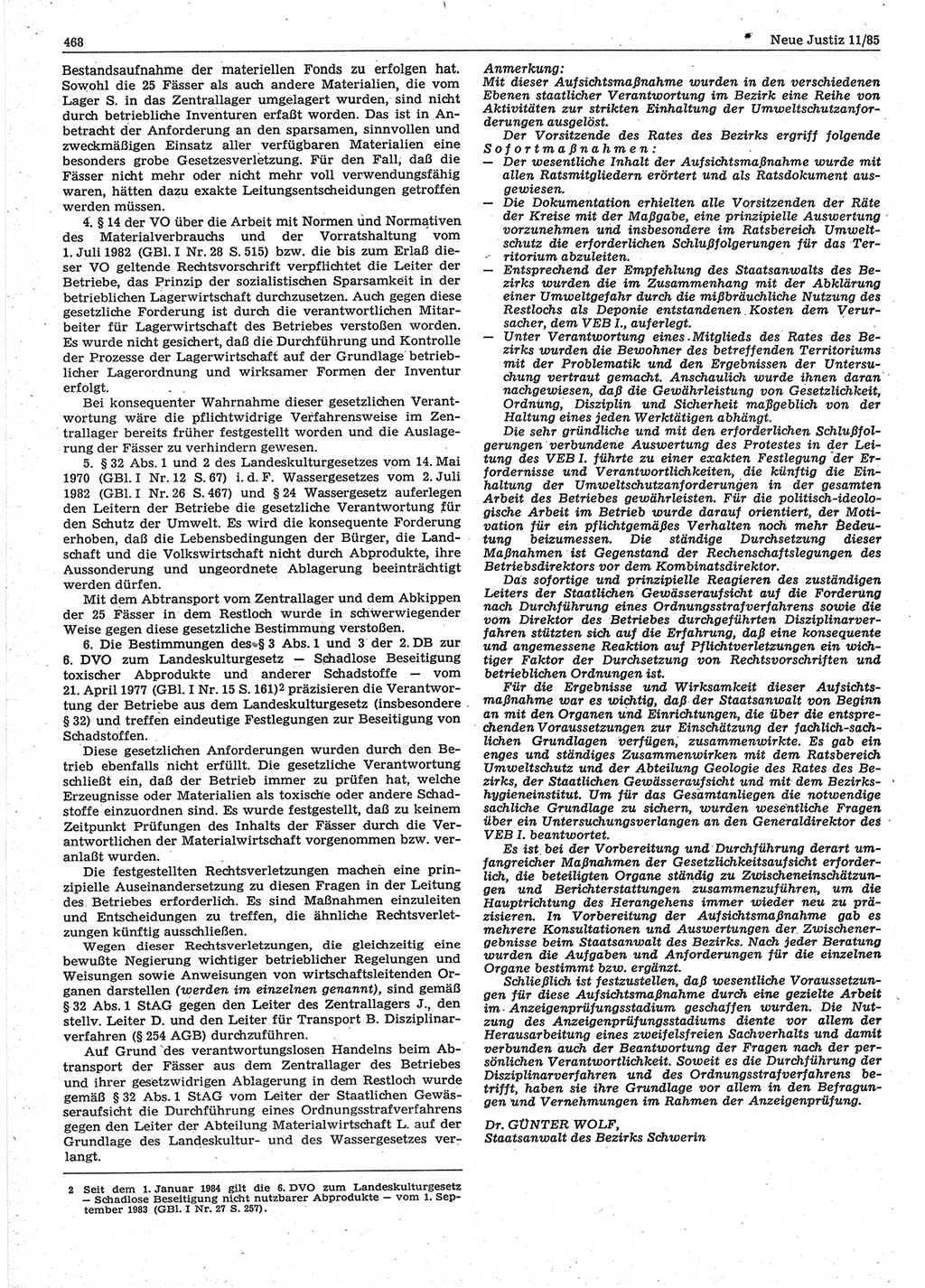 Neue Justiz (NJ), Zeitschrift für sozialistisches Recht und Gesetzlichkeit [Deutsche Demokratische Republik (DDR)], 39. Jahrgang 1985, Seite 468 (NJ DDR 1985, S. 468)
