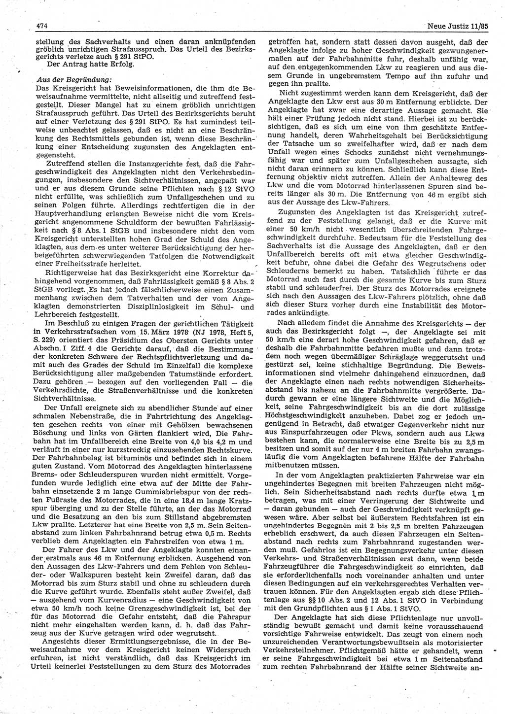 Neue Justiz (NJ), Zeitschrift für sozialistisches Recht und Gesetzlichkeit [Deutsche Demokratische Republik (DDR)], 39. Jahrgang 1985, Seite 474 (NJ DDR 1985, S. 474)