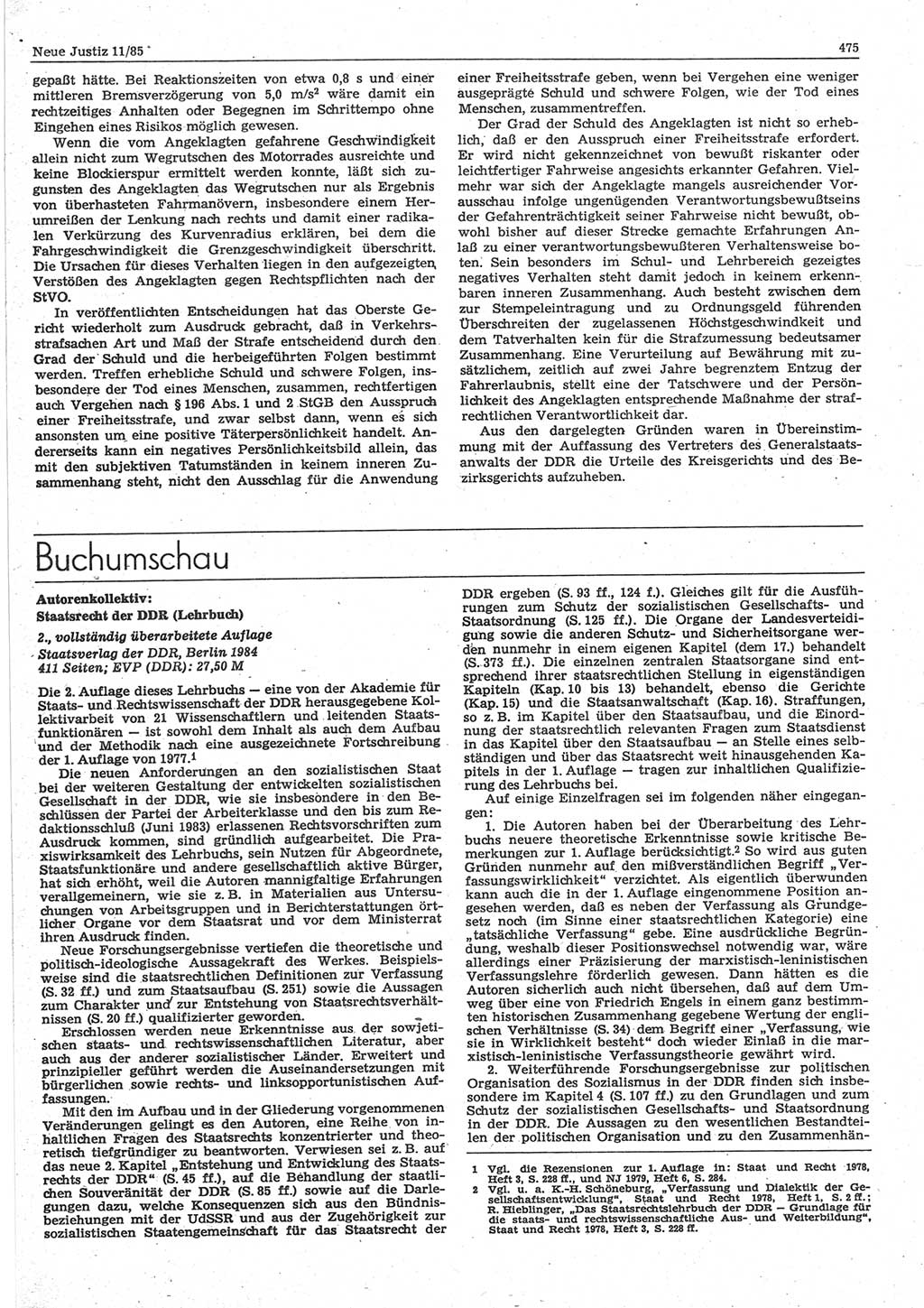 Neue Justiz (NJ), Zeitschrift für sozialistisches Recht und Gesetzlichkeit [Deutsche Demokratische Republik (DDR)], 39. Jahrgang 1985, Seite 475 (NJ DDR 1985, S. 475)