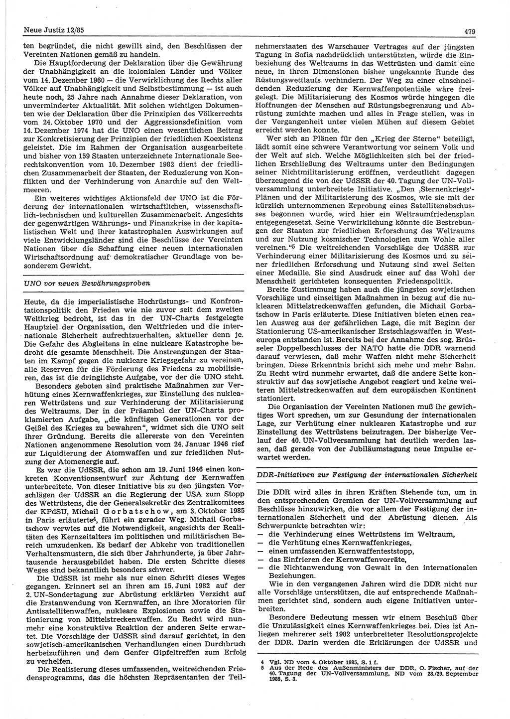 Neue Justiz (NJ), Zeitschrift für sozialistisches Recht und Gesetzlichkeit [Deutsche Demokratische Republik (DDR)], 39. Jahrgang 1985, Seite 479 (NJ DDR 1985, S. 479)