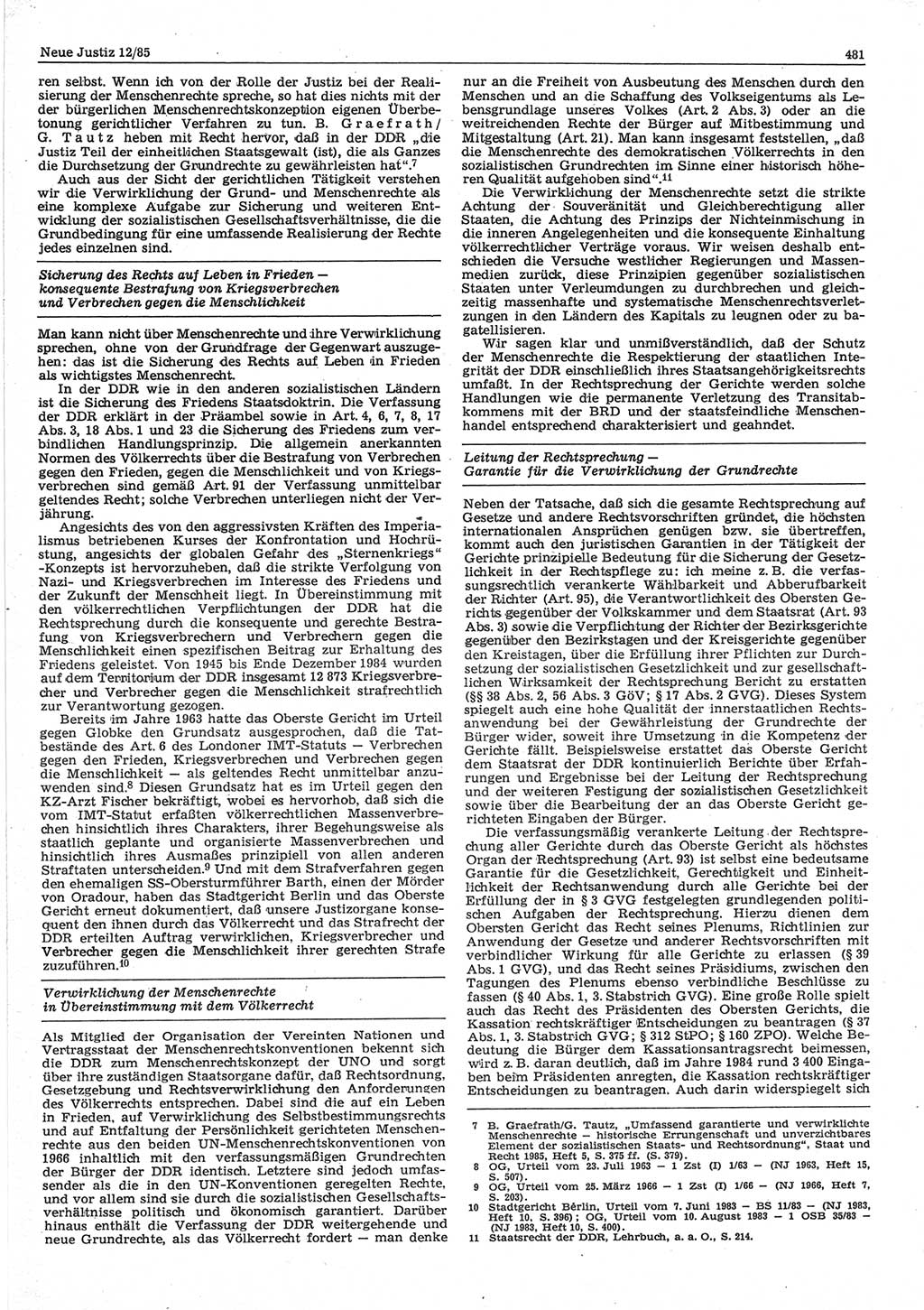 Neue Justiz (NJ), Zeitschrift für sozialistisches Recht und Gesetzlichkeit [Deutsche Demokratische Republik (DDR)], 39. Jahrgang 1985, Seite 481 (NJ DDR 1985, S. 481)
