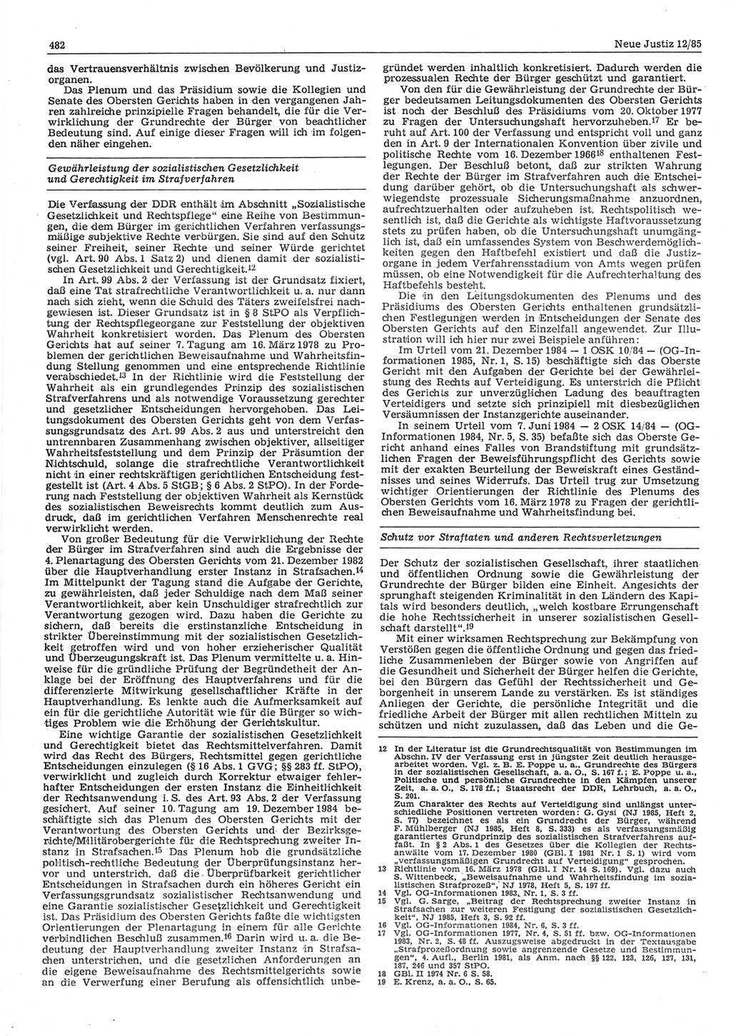 Neue Justiz (NJ), Zeitschrift für sozialistisches Recht und Gesetzlichkeit [Deutsche Demokratische Republik (DDR)], 39. Jahrgang 1985, Seite 482 (NJ DDR 1985, S. 482)