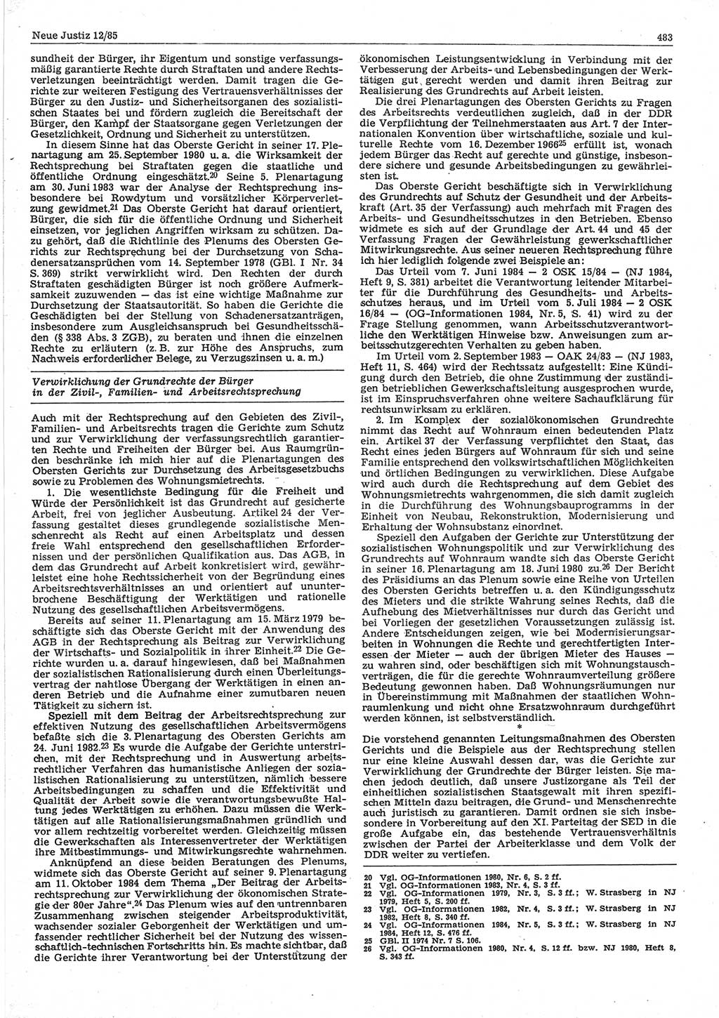 Neue Justiz (NJ), Zeitschrift für sozialistisches Recht und Gesetzlichkeit [Deutsche Demokratische Republik (DDR)], 39. Jahrgang 1985, Seite 483 (NJ DDR 1985, S. 483)