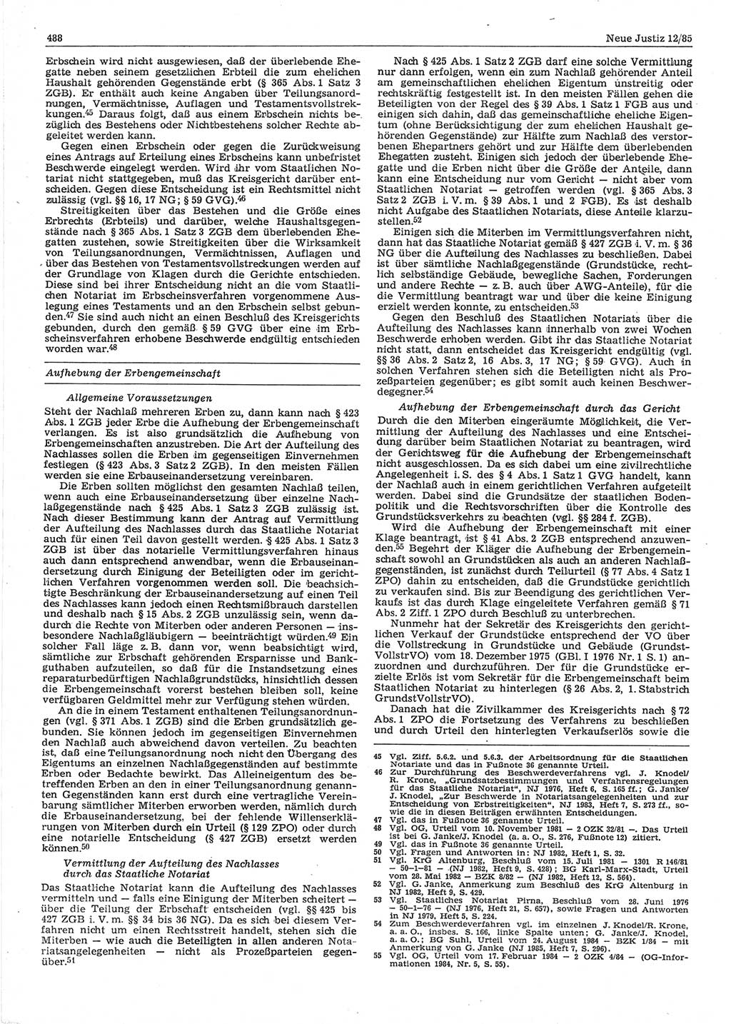 Neue Justiz (NJ), Zeitschrift für sozialistisches Recht und Gesetzlichkeit [Deutsche Demokratische Republik (DDR)], 39. Jahrgang 1985, Seite 488 (NJ DDR 1985, S. 488)