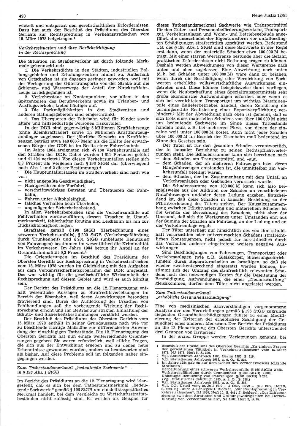 Neue Justiz (NJ), Zeitschrift für sozialistisches Recht und Gesetzlichkeit [Deutsche Demokratische Republik (DDR)], 39. Jahrgang 1985, Seite 490 (NJ DDR 1985, S. 490)