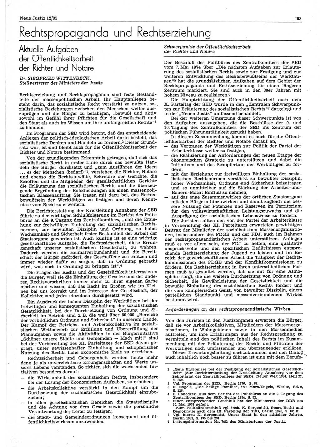 Neue Justiz (NJ), Zeitschrift für sozialistisches Recht und Gesetzlichkeit [Deutsche Demokratische Republik (DDR)], 39. Jahrgang 1985, Seite 493 (NJ DDR 1985, S. 493)