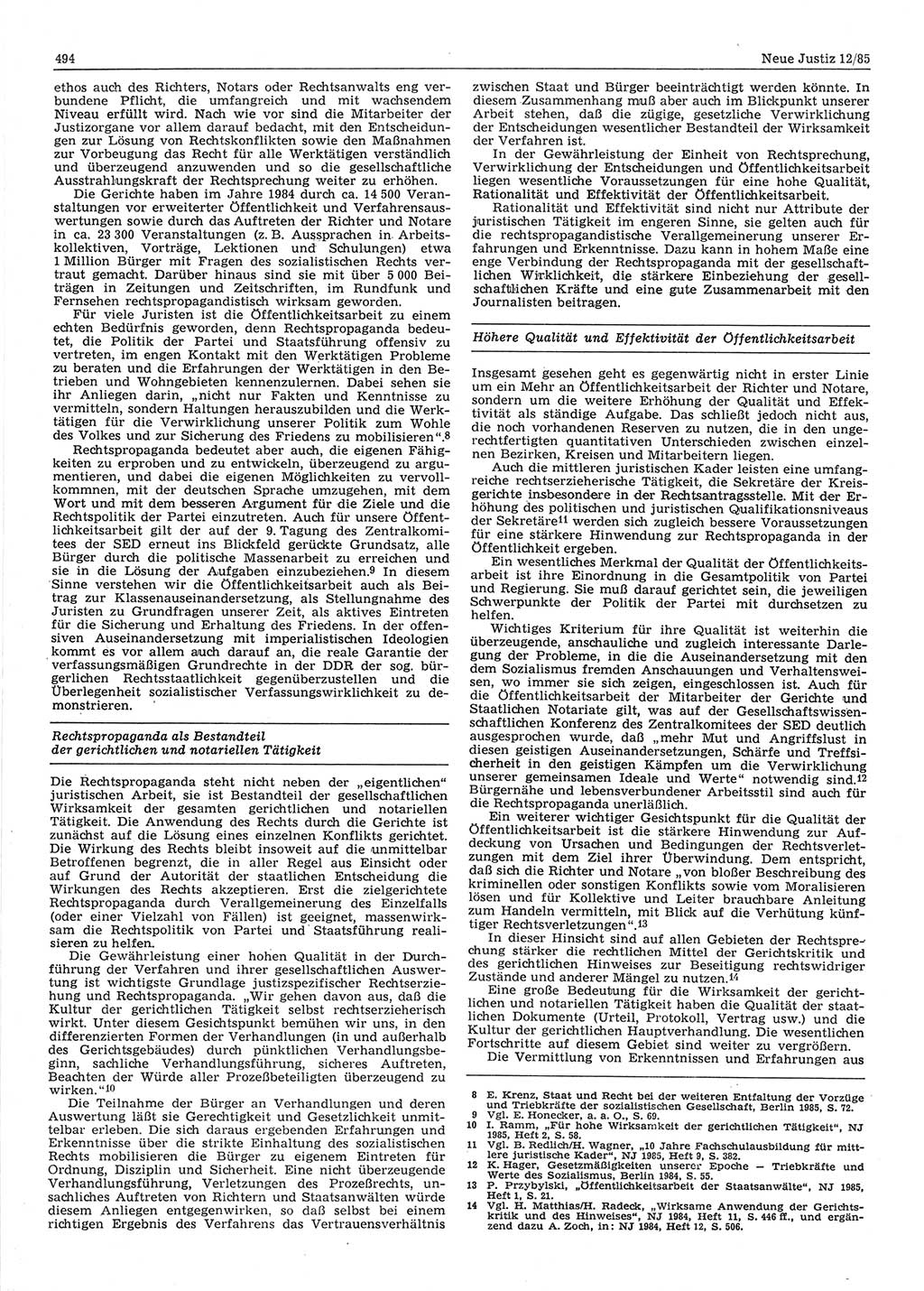 Neue Justiz (NJ), Zeitschrift für sozialistisches Recht und Gesetzlichkeit [Deutsche Demokratische Republik (DDR)], 39. Jahrgang 1985, Seite 494 (NJ DDR 1985, S. 494)