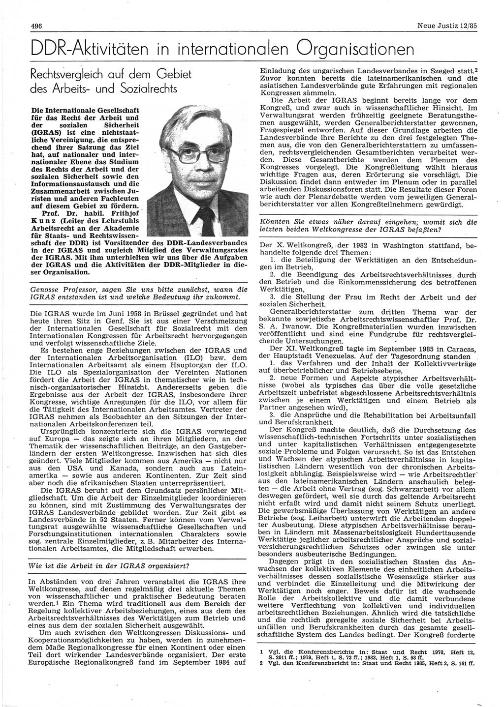 Neue Justiz (NJ), Zeitschrift für sozialistisches Recht und Gesetzlichkeit [Deutsche Demokratische Republik (DDR)], 39. Jahrgang 1985, Seite 496 (NJ DDR 1985, S. 496)