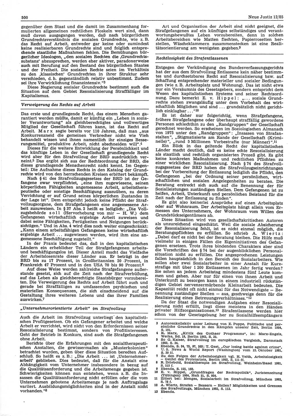 Neue Justiz (NJ), Zeitschrift für sozialistisches Recht und Gesetzlichkeit [Deutsche Demokratische Republik (DDR)], 39. Jahrgang 1985, Seite 500 (NJ DDR 1985, S. 500)