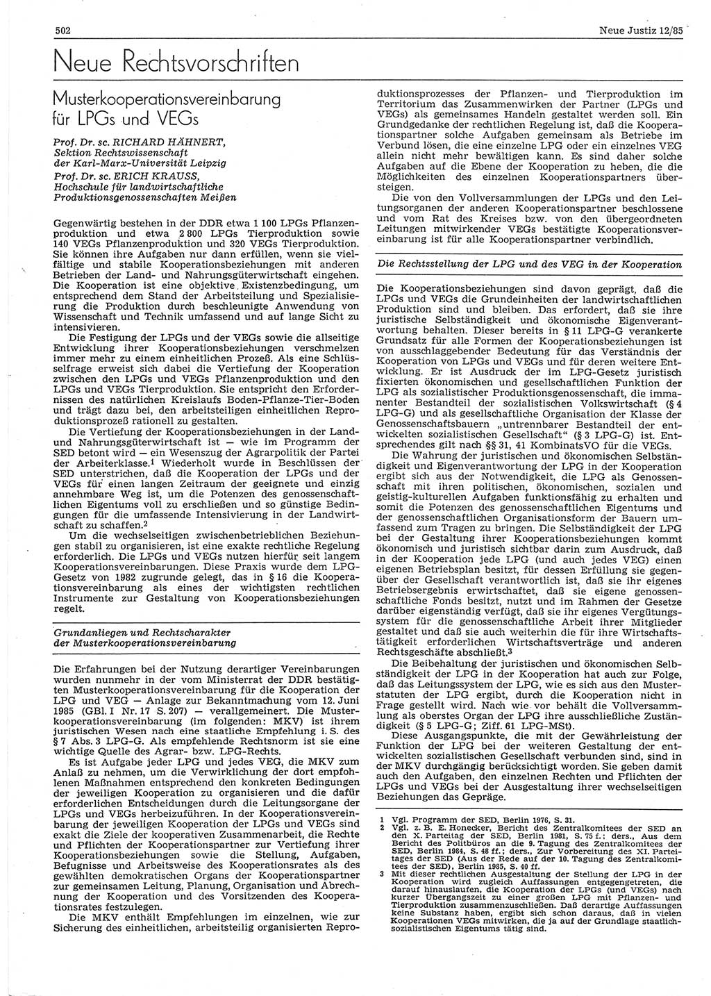 Neue Justiz (NJ), Zeitschrift für sozialistisches Recht und Gesetzlichkeit [Deutsche Demokratische Republik (DDR)], 39. Jahrgang 1985, Seite 502 (NJ DDR 1985, S. 502)