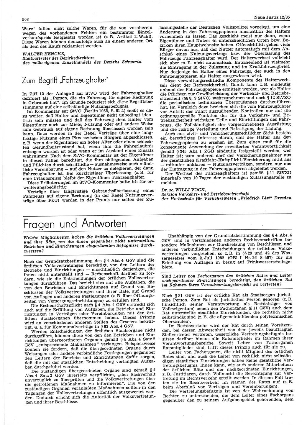 Neue Justiz (NJ), Zeitschrift für sozialistisches Recht und Gesetzlichkeit [Deutsche Demokratische Republik (DDR)], 39. Jahrgang 1985, Seite 508 (NJ DDR 1985, S. 508)