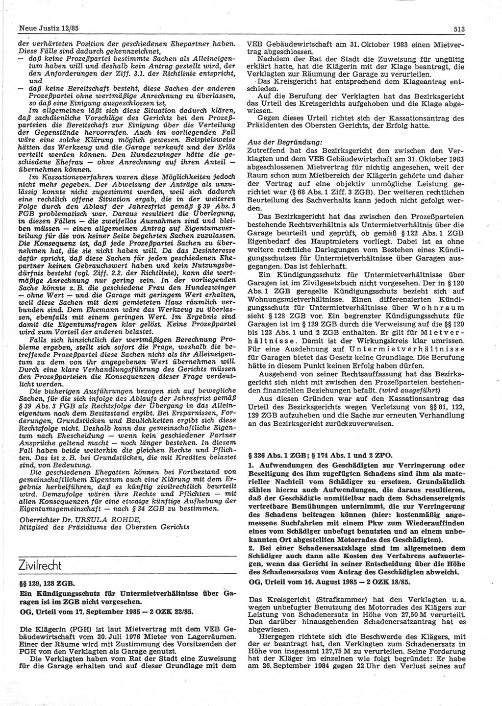 Neue Justiz (NJ), Zeitschrift für sozialistisches Recht und Gesetzlichkeit [Deutsche Demokratische Republik (DDR)], 39. Jahrgang 1985, Seite 513 (NJ DDR 1985, S. 513)