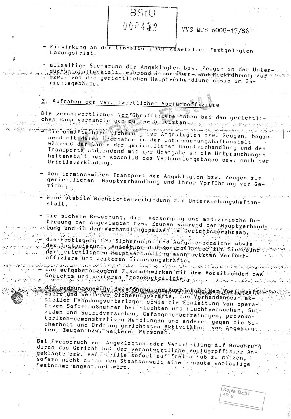 Anweisung Nr. 3/86 zur Sicherung bei den Vorführungen zu gerichtlichen Hauptverhandlungen durch Angehörige der Abteilungen ⅩⅣ, Vorführanweisung, Ministerium für Staatssicherheit (MfS) [Deutsche Demokratische Republik (DDR)], Abteilung ⅩⅣ, Leiter, Vertrauliche Verschlußsache (VVS) o008-17/86, Berlin, 29.1.1986, Seite 3 (Anw. 3/86 MfS DDR Abt. ⅩⅣ Ltr. VVS o008-17/86 1986, S. 3)