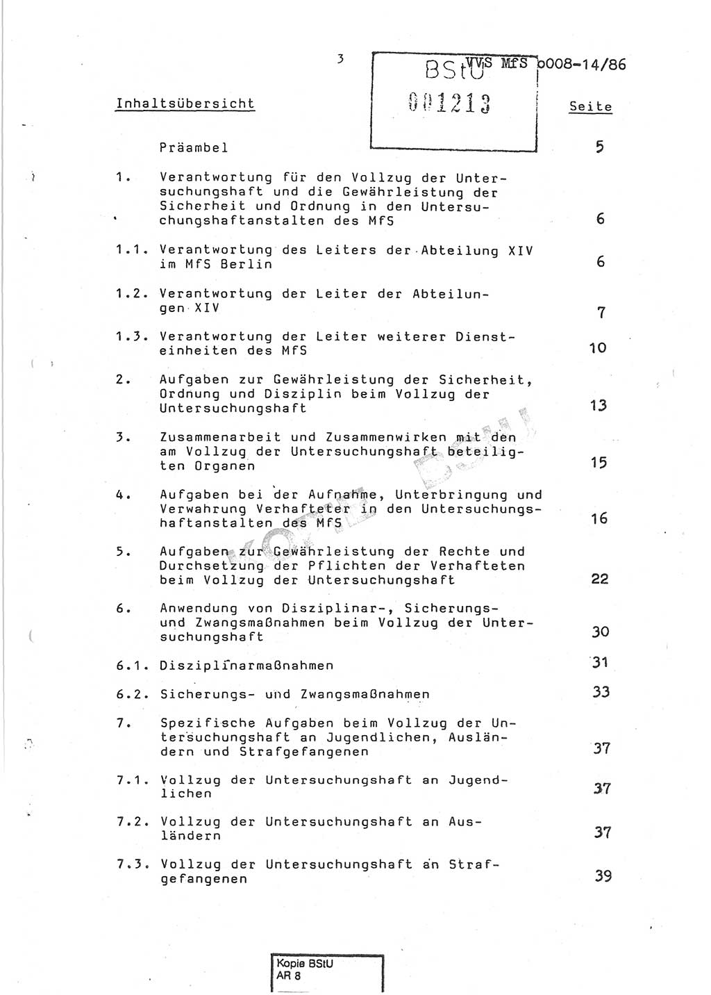 Dienstanweisung Nr. 1/86 über den Vollzug der Untersuchungshaft und die Gewährleistung der Sicherheit in den Untersuchungshaftanstalten (UHA) des Ministeriums für Staatssicherheit (MfS) [Deutsche Demokratische Republik (DDR)], Ministerium für Staatssicherheit, Der Minister, Vertrauliche Verschlußsache (VVS) o008-14/86, Berlin, 29.1.1986, Seite 3 (DA 1/86 DDR MfS Min. VVS o008-14/86 1986, S. 3)