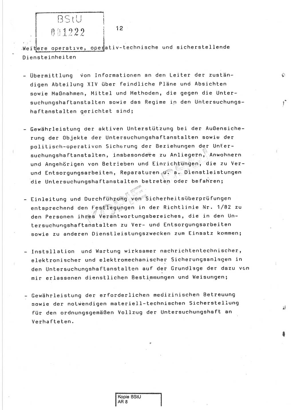 Dienstanweisung Nr. 1/86 über den Vollzug der Untersuchungshaft und die Gewährleistung der Sicherheit in den Untersuchungshaftanstalten (UHA) des Ministeriums für Staatssicherheit (MfS) [Deutsche Demokratische Republik (DDR)], Ministerium für Staatssicherheit, Der Minister, Vertrauliche Verschlußsache (VVS) o008-14/86, Berlin, 29.1.1986, Seite 12 (DA 1/86 DDR MfS Min. VVS o008-14/86 1986, S. 12)