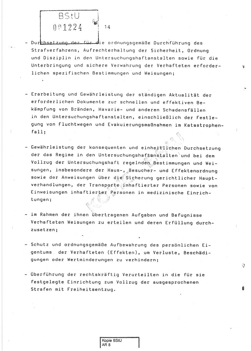 Dienstanweisung Nr. 1/86 über den Vollzug der Untersuchungshaft und die Gewährleistung der Sicherheit in den Untersuchungshaftanstalten (UHA) des Ministeriums für Staatssicherheit (MfS) [Deutsche Demokratische Republik (DDR)], Ministerium für Staatssicherheit, Der Minister, Vertrauliche Verschlußsache (VVS) o008-14/86, Berlin, 29.1.1986, Seite 14 (DA 1/86 DDR MfS Min. VVS o008-14/86 1986, S. 14)