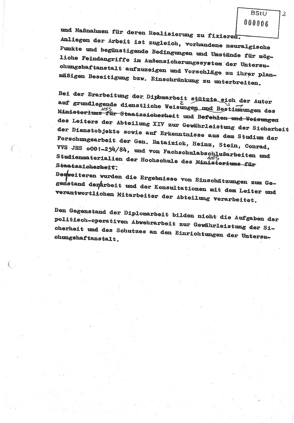 Diplomarbeit (Entwurf) Oberleutnant Peter Parke (Abt. ⅩⅣ), Ministerium für Staatssicherheit (MfS) [Deutsche Demokratische Republik (DDR)], Juristische Hochschule (JHS), Geheime Verschlußsache (GVS) o001-98/86, Potsdam 1986, Seite 6 (Dipl.-Arb. MfS DDR JHS GVS o001-98/86 1986, S. 6)