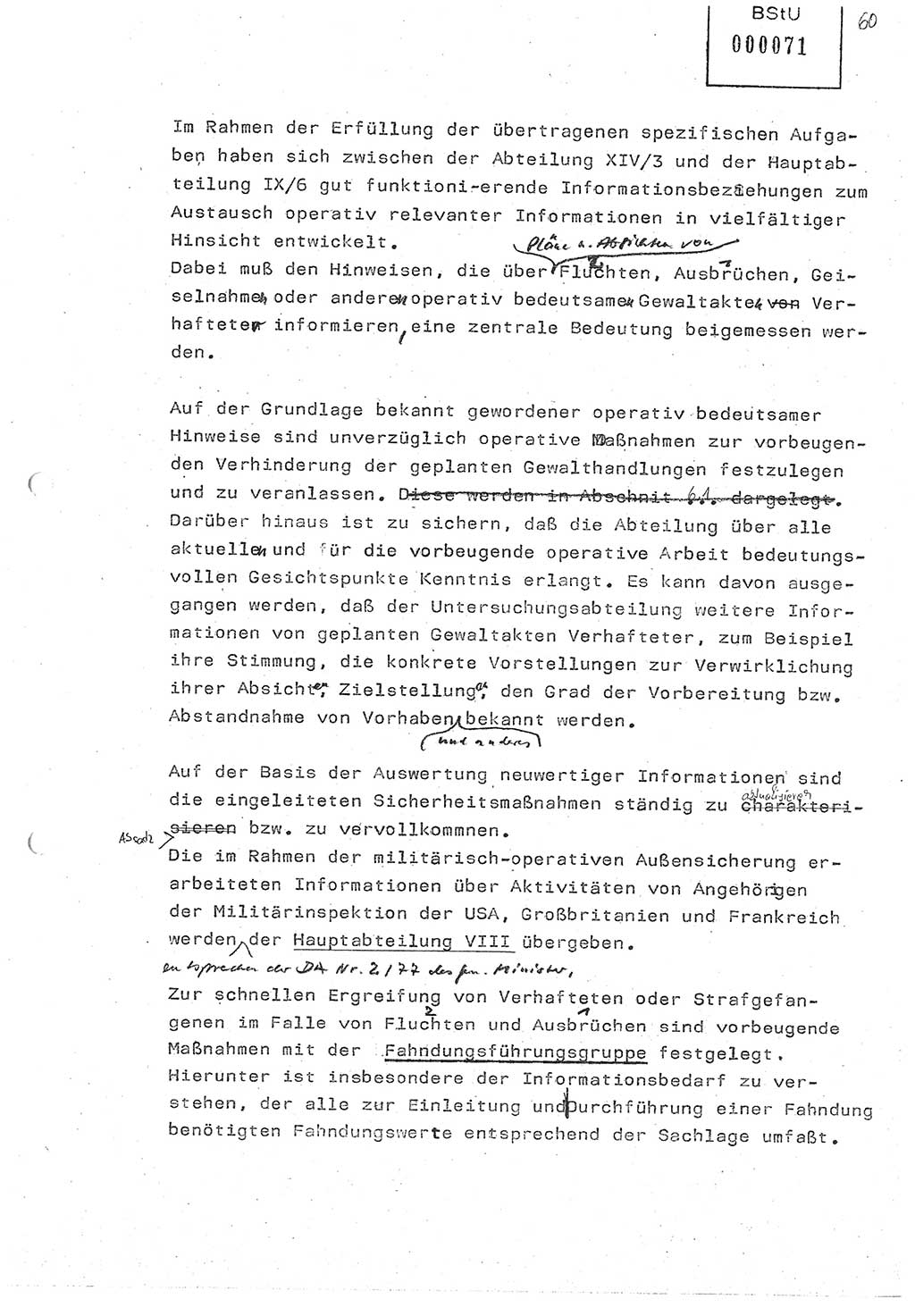 Diplomarbeit (Entwurf) Oberleutnant Peter Parke (Abt. ⅩⅣ), Ministerium für Staatssicherheit (MfS) [Deutsche Demokratische Republik (DDR)], Juristische Hochschule (JHS), Geheime Verschlußsache (GVS) o001-98/86, Potsdam 1986, Seite 71 (Dipl.-Arb. MfS DDR JHS GVS o001-98/86 1986, S. 71)