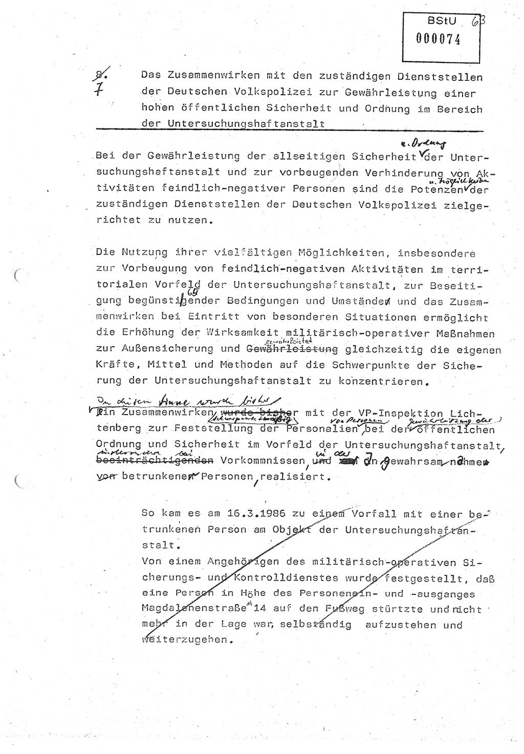 Diplomarbeit (Entwurf) Oberleutnant Peter Parke (Abt. ⅩⅣ), Ministerium für Staatssicherheit (MfS) [Deutsche Demokratische Republik (DDR)], Juristische Hochschule (JHS), Geheime Verschlußsache (GVS) o001-98/86, Potsdam 1986, Seite 74 (Dipl.-Arb. MfS DDR JHS GVS o001-98/86 1986, S. 74)
