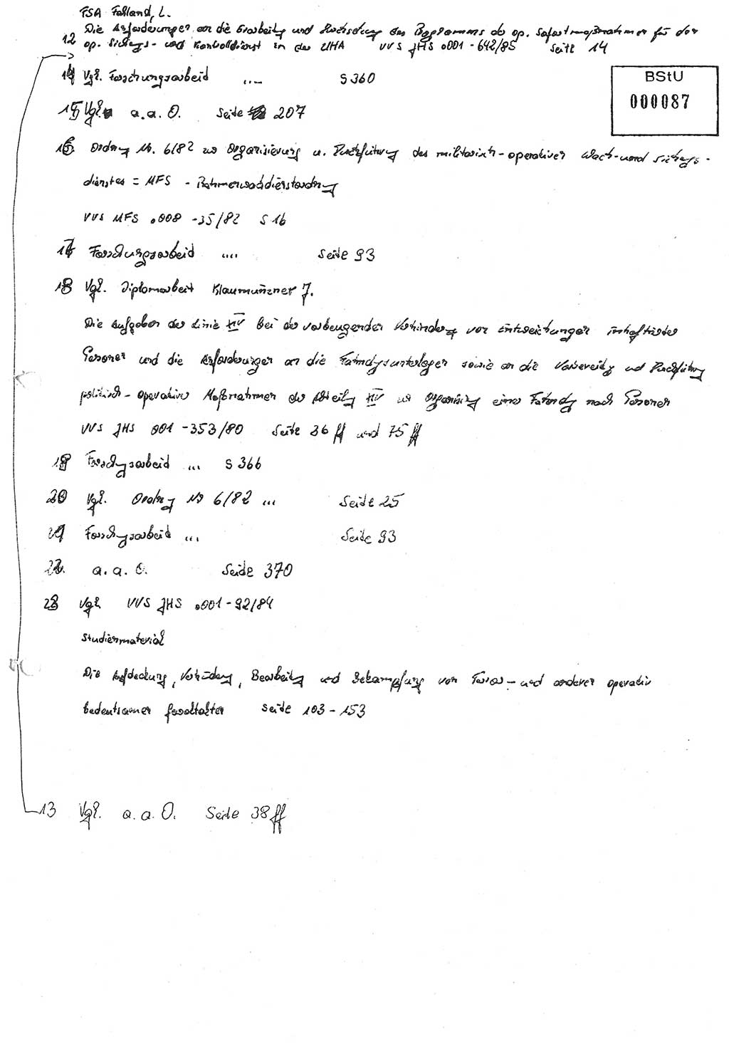 Diplomarbeit (Entwurf) Oberleutnant Peter Parke (Abt. ⅩⅣ), Ministerium für Staatssicherheit (MfS) [Deutsche Demokratische Republik (DDR)], Juristische Hochschule (JHS), Geheime Verschlußsache (GVS) o001-98/86, Potsdam 1986, Seite 87 (Dipl.-Arb. MfS DDR JHS GVS o001-98/86 1986, S. 87)