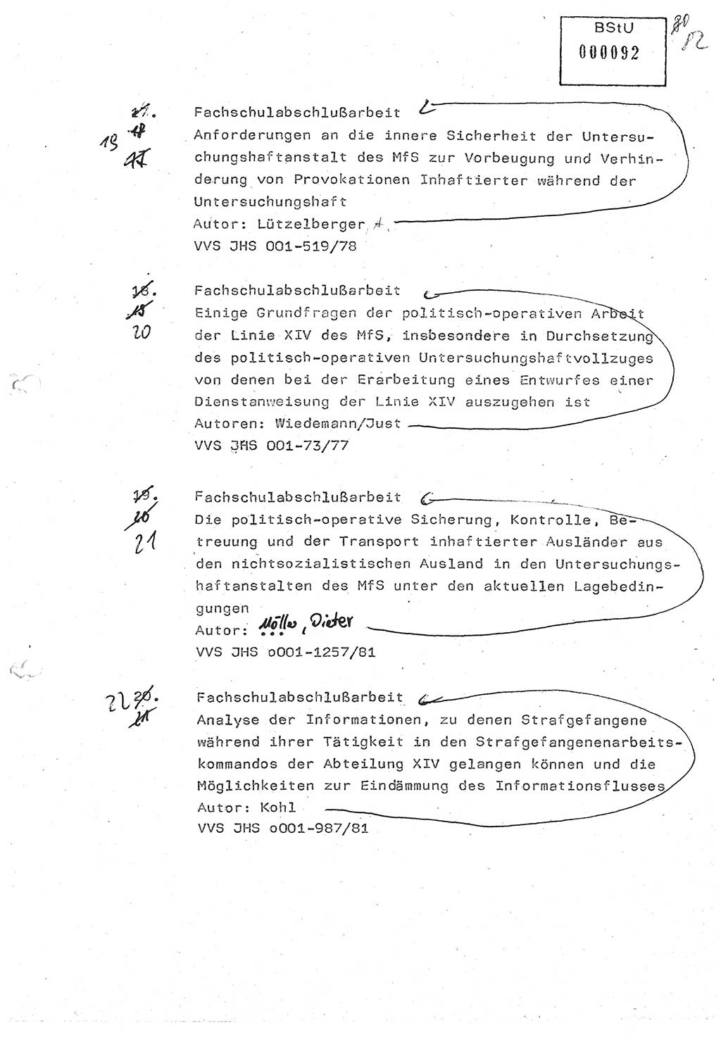 Diplomarbeit (Entwurf) Oberleutnant Peter Parke (Abt. ⅩⅣ), Ministerium für Staatssicherheit (MfS) [Deutsche Demokratische Republik (DDR)], Juristische Hochschule (JHS), Geheime Verschlußsache (GVS) o001-98/86, Potsdam 1986, Seite 92 (Dipl.-Arb. MfS DDR JHS GVS o001-98/86 1986, S. 92)