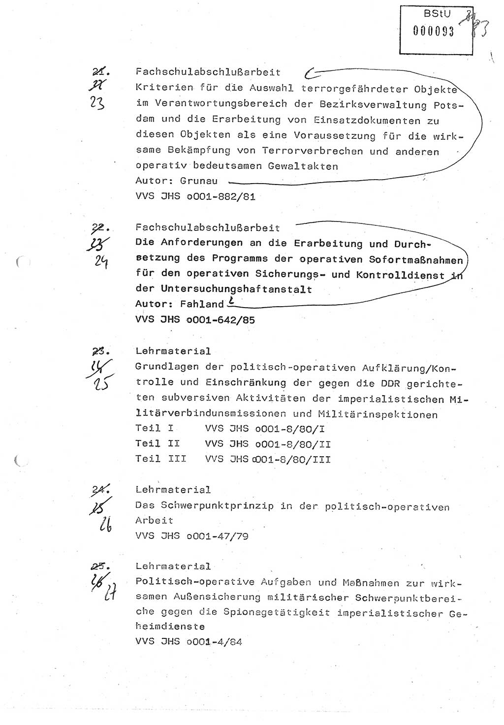 Diplomarbeit (Entwurf) Oberleutnant Peter Parke (Abt. ⅩⅣ), Ministerium für Staatssicherheit (MfS) [Deutsche Demokratische Republik (DDR)], Juristische Hochschule (JHS), Geheime Verschlußsache (GVS) o001-98/86, Potsdam 1986, Seite 93 (Dipl.-Arb. MfS DDR JHS GVS o001-98/86 1986, S. 93)