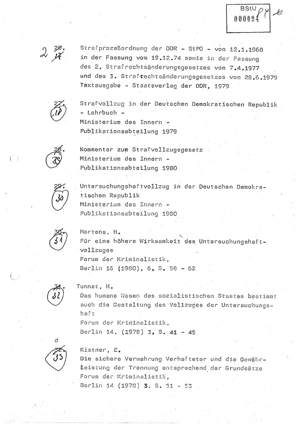 Diplomarbeit (Entwurf) Oberleutnant Peter Parke (Abt. ⅩⅣ), Ministerium für Staatssicherheit (MfS) [Deutsche Demokratische Republik (DDR)], Juristische Hochschule (JHS), Geheime Verschlußsache (GVS) o001-98/86, Potsdam 1986, Seite 94 (Dipl.-Arb. MfS DDR JHS GVS o001-98/86 1986, S. 94)