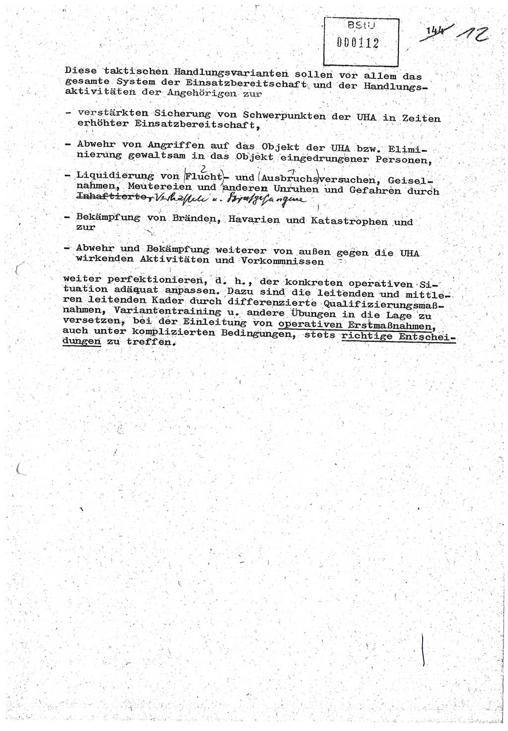 Diplomarbeit (Entwurf) Oberleutnant Peter Parke (Abt. ⅩⅣ), Ministerium für Staatssicherheit (MfS) [Deutsche Demokratische Republik (DDR)], Juristische Hochschule (JHS), Geheime Verschlußsache (GVS) o001-98/86, Potsdam 1986, Seite 112 (Dipl.-Arb. MfS DDR JHS GVS o001-98/86 1986, S. 112)