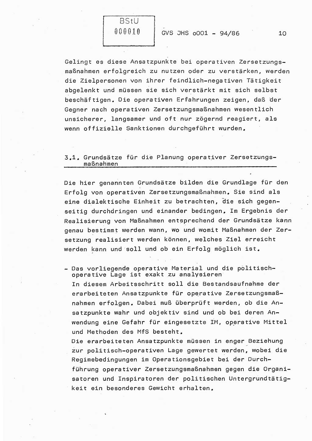 Diplomarbeit Oberleutnant Volkmar Pechmann (HA ⅩⅩ/5), Ministerium für Staatssicherheit (MfS) [Deutsche Demokratische Republik (DDR)], Juristische Hochschule (JHS), Geheime Verschlußsache (GVS) o001-94/86, Potsdam 1986, Blatt 10 (Dipl.-Arb. MfS DDR JHS GVS o001-94/86 1986, Bl. 10)