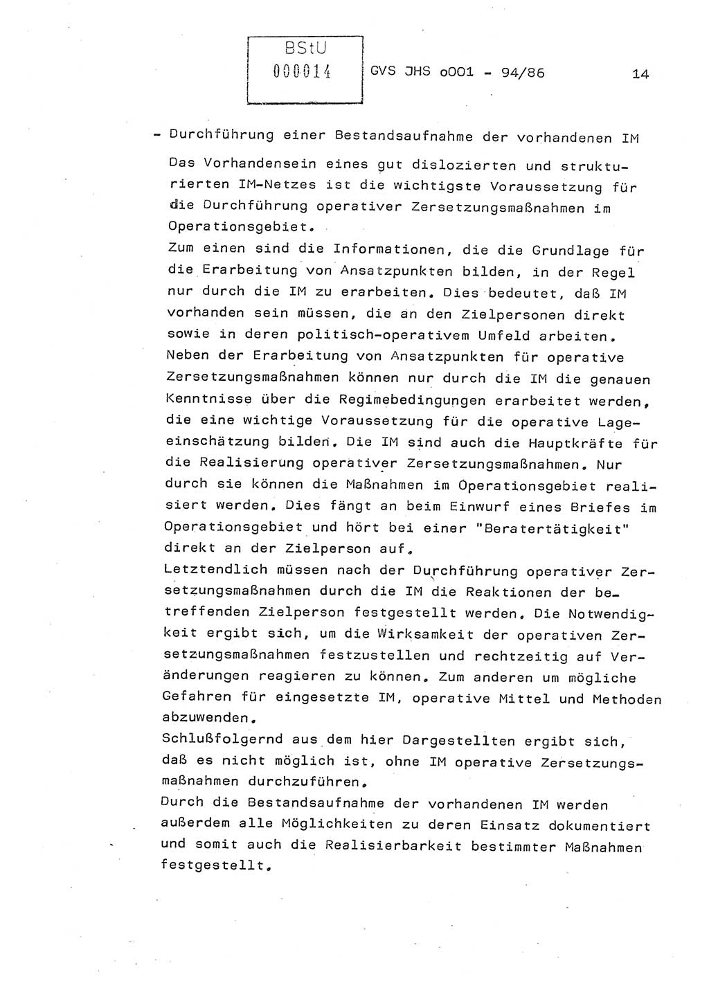 Diplomarbeit Oberleutnant Volkmar Pechmann (HA ⅩⅩ/5), Ministerium für Staatssicherheit (MfS) [Deutsche Demokratische Republik (DDR)], Juristische Hochschule (JHS), Geheime Verschlußsache (GVS) o001-94/86, Potsdam 1986, Blatt 14 (Dipl.-Arb. MfS DDR JHS GVS o001-94/86 1986, Bl. 14)