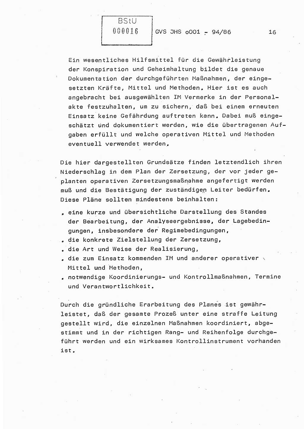 Diplomarbeit Oberleutnant Volkmar Pechmann (HA ⅩⅩ/5), Ministerium für Staatssicherheit (MfS) [Deutsche Demokratische Republik (DDR)], Juristische Hochschule (JHS), Geheime Verschlußsache (GVS) o001-94/86, Potsdam 1986, Blatt 16 (Dipl.-Arb. MfS DDR JHS GVS o001-94/86 1986, Bl. 16)