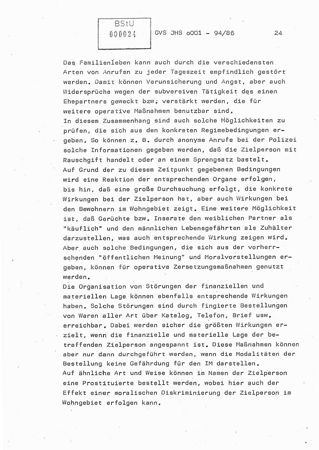 Diplomarbeit Oberleutnant Volkmar Pechmann (HA ⅩⅩ/5), Ministerium für Staatssicherheit (MfS) [Deutsche Demokratische Republik (DDR)], Juristische Hochschule (JHS), Geheime Verschlußsache (GVS) o001-94/86, Potsdam 1986, Blatt 24 (Dipl.-Arb. MfS DDR JHS GVS o001-94/86 1986, Bl. 24)