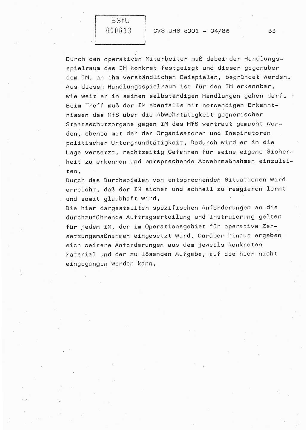Diplomarbeit Oberleutnant Volkmar Pechmann (HA ⅩⅩ/5), Ministerium für Staatssicherheit (MfS) [Deutsche Demokratische Republik (DDR)], Juristische Hochschule (JHS), Geheime Verschlußsache (GVS) o001-94/86, Potsdam 1986, Blatt 33 (Dipl.-Arb. MfS DDR JHS GVS o001-94/86 1986, Bl. 33)
