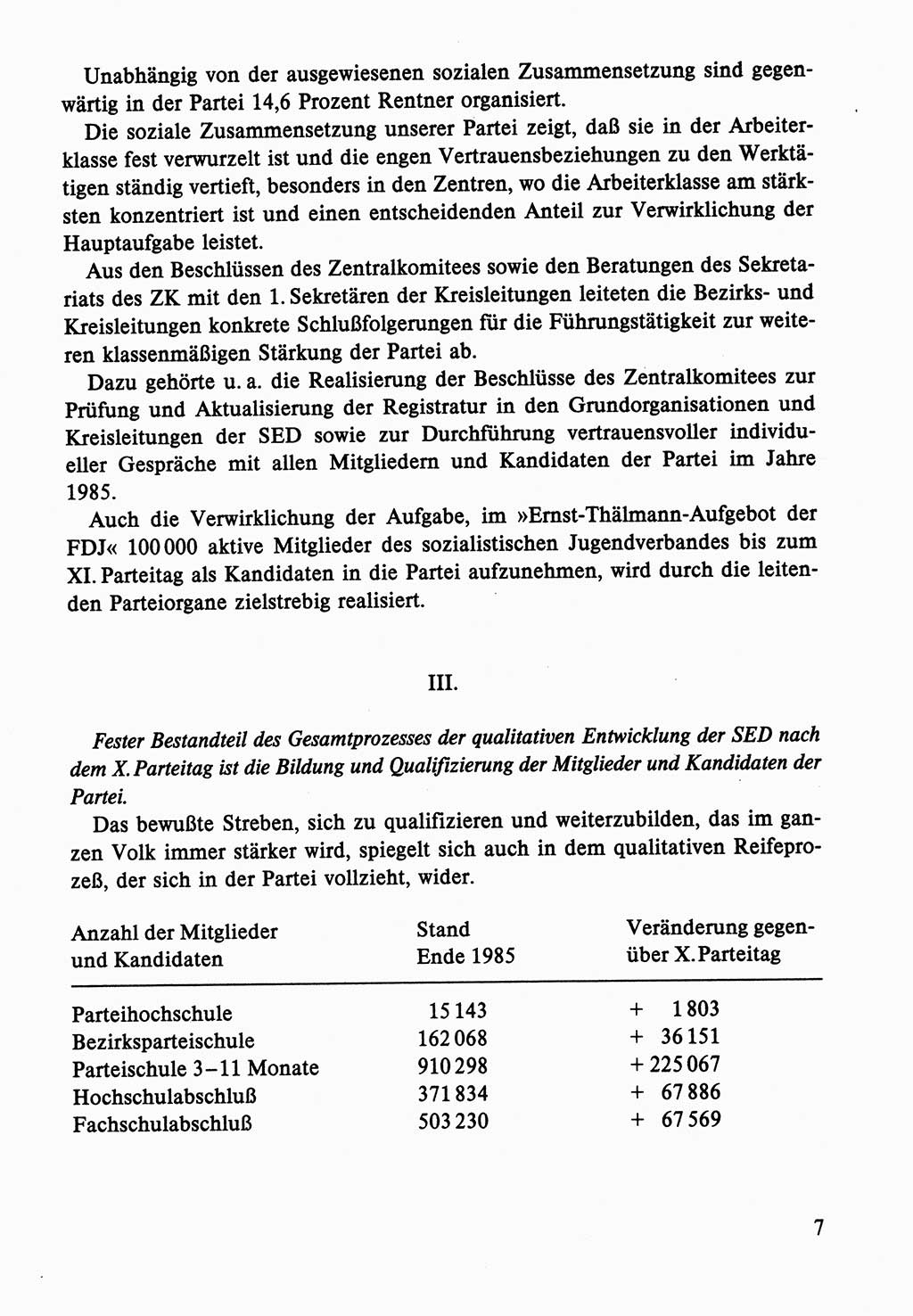 Dokumente der Sozialistischen Einheitspartei Deutschlands (SED) [Deutsche Demokratische Republik (DDR)] 1986-1987, Seite 7 (Dok. SED DDR 1986-1987, S. 7)