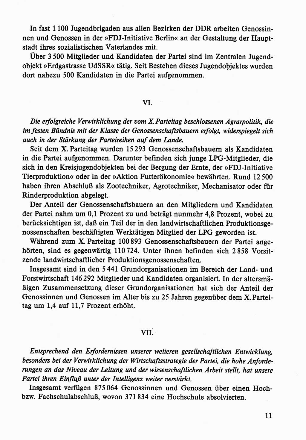 Dokumente der Sozialistischen Einheitspartei Deutschlands (SED) [Deutsche Demokratische Republik (DDR)] 1986-1987, Seite 11 (Dok. SED DDR 1986-1987, S. 11)