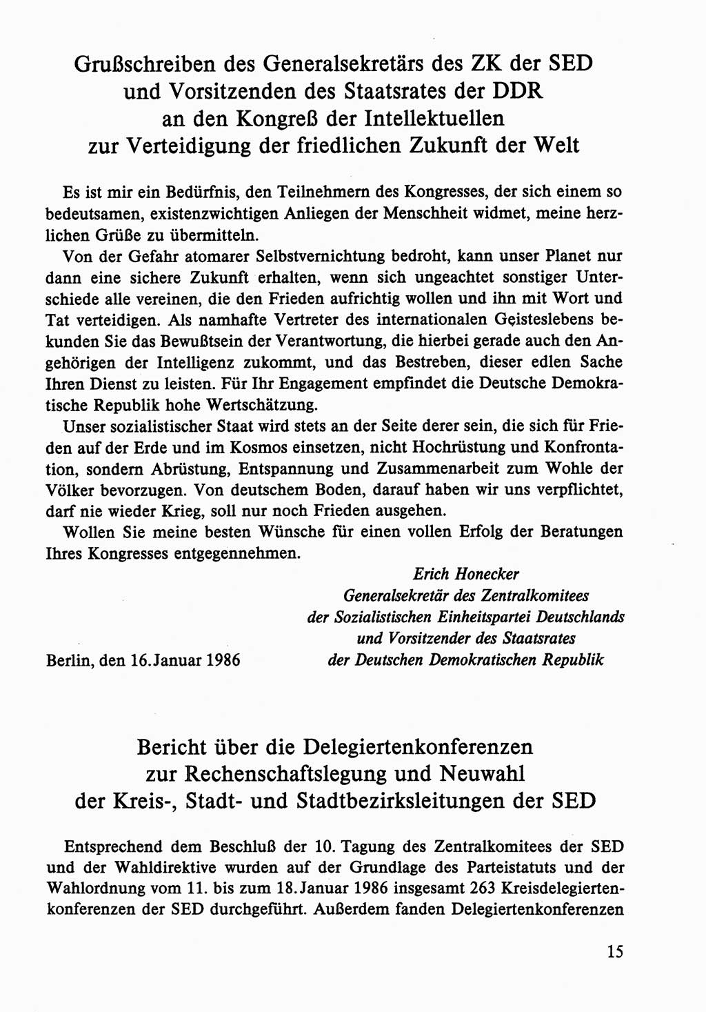 Dokumente der Sozialistischen Einheitspartei Deutschlands (SED) [Deutsche Demokratische Republik (DDR)] 1986-1987, Seite 15 (Dok. SED DDR 1986-1987, S. 15)