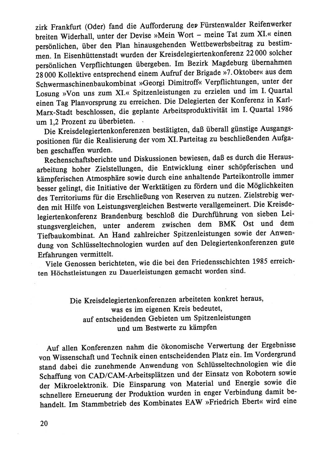 Dokumente der Sozialistischen Einheitspartei Deutschlands (SED) [Deutsche Demokratische Republik (DDR)] 1986-1987, Seite 20 (Dok. SED DDR 1986-1987, S. 20)