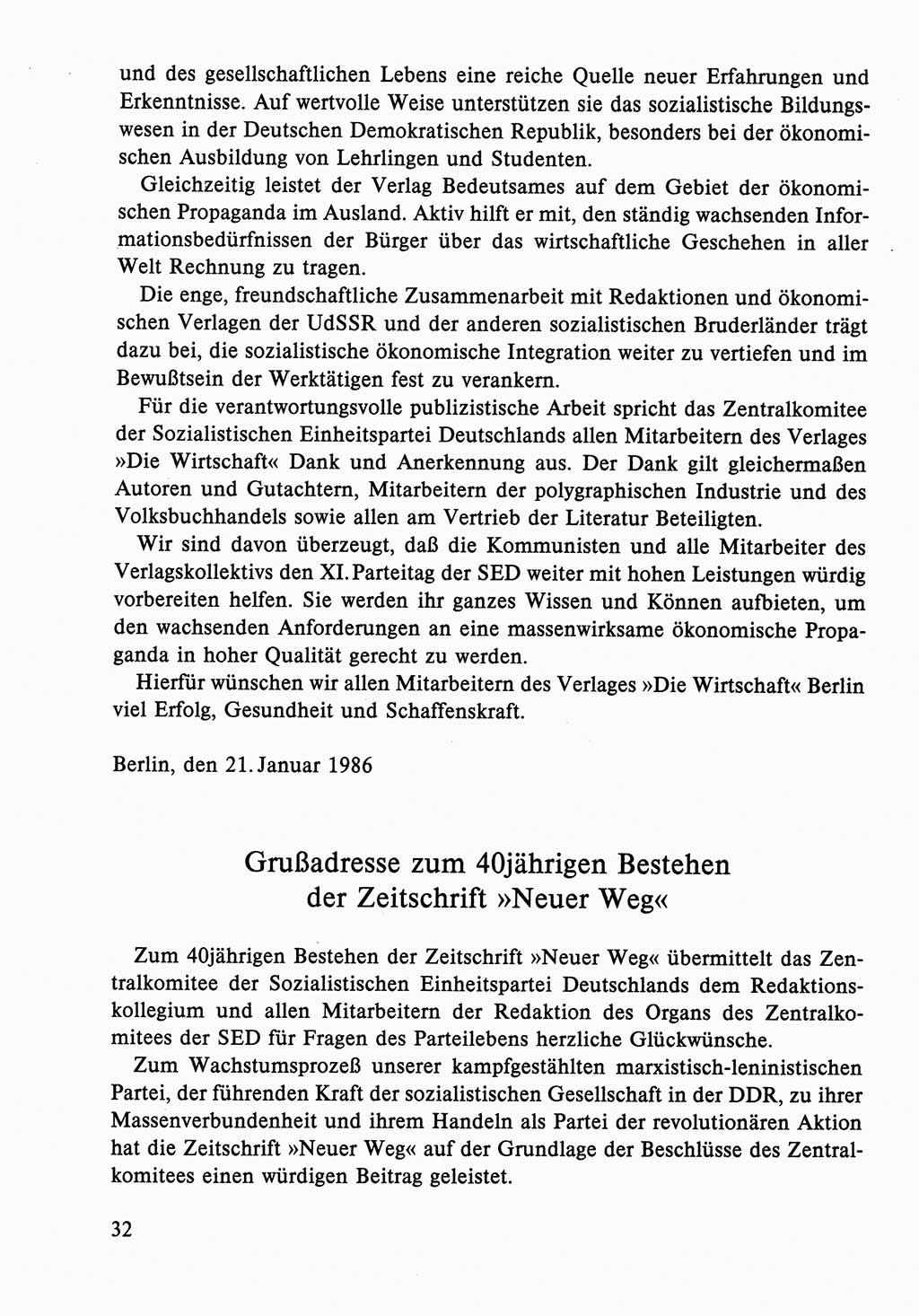 Dokumente der Sozialistischen Einheitspartei Deutschlands (SED) [Deutsche Demokratische Republik (DDR)] 1986-1987, Seite 32 (Dok. SED DDR 1986-1987, S. 32)