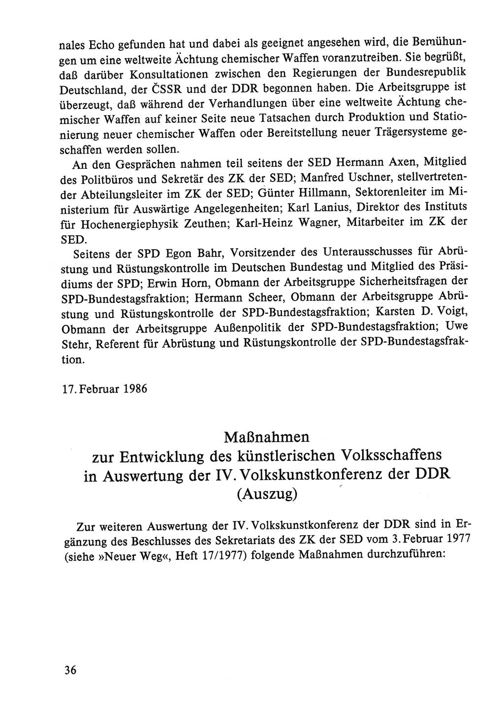 Dokumente der Sozialistischen Einheitspartei Deutschlands (SED) [Deutsche Demokratische Republik (DDR)] 1986-1987, Seite 36 (Dok. SED DDR 1986-1987, S. 36)