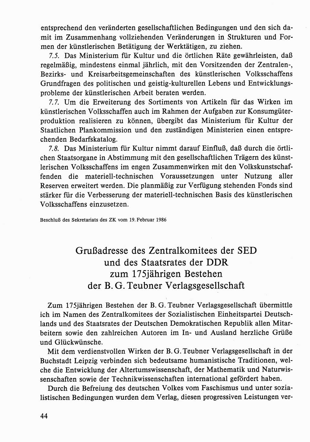 Dokumente der Sozialistischen Einheitspartei Deutschlands (SED) [Deutsche Demokratische Republik (DDR)] 1986-1987, Seite 44 (Dok. SED DDR 1986-1987, S. 44)