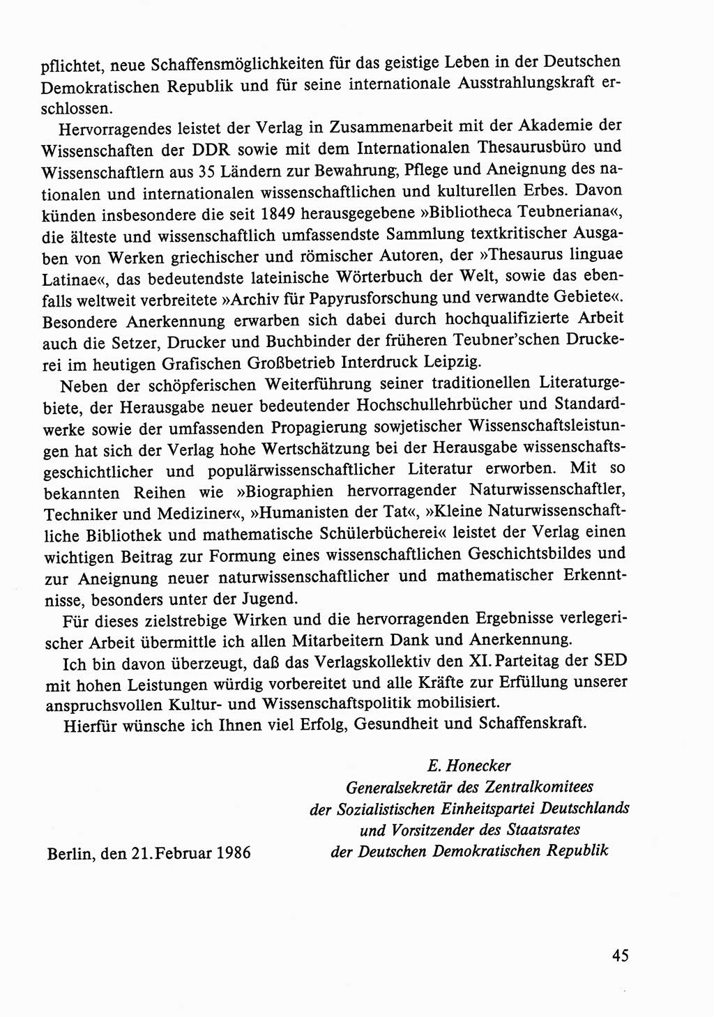 Dokumente der Sozialistischen Einheitspartei Deutschlands (SED) [Deutsche Demokratische Republik (DDR)] 1986-1987, Seite 45 (Dok. SED DDR 1986-1987, S. 45)