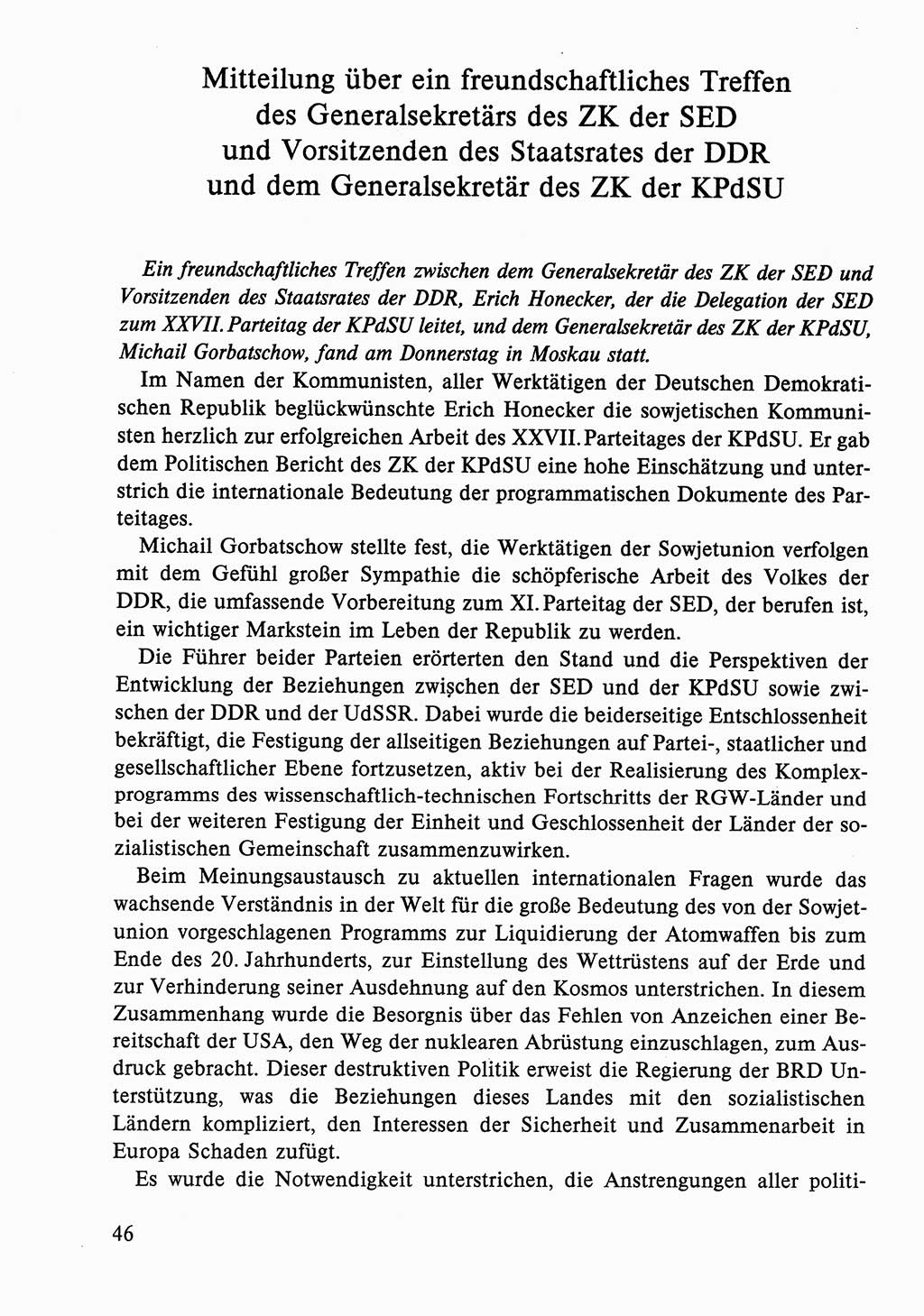 Dokumente der Sozialistischen Einheitspartei Deutschlands (SED) [Deutsche Demokratische Republik (DDR)] 1986-1987, Seite 46 (Dok. SED DDR 1986-1987, S. 46)