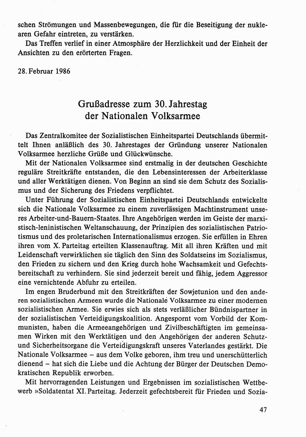 Dokumente der Sozialistischen Einheitspartei Deutschlands (SED) [Deutsche Demokratische Republik (DDR)] 1986-1987, Seite 47 (Dok. SED DDR 1986-1987, S. 47)