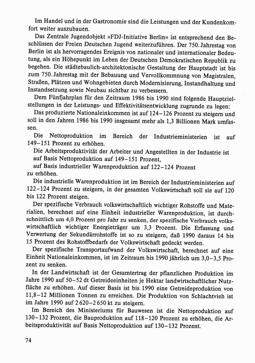 Dokumente der Sozialistischen Einheitspartei Deutschlands (SED) [Deutsche Demokratische Republik (DDR)] 1986-1987, Seite 74 (Dok. SED DDR 1986-1987, S. 74)