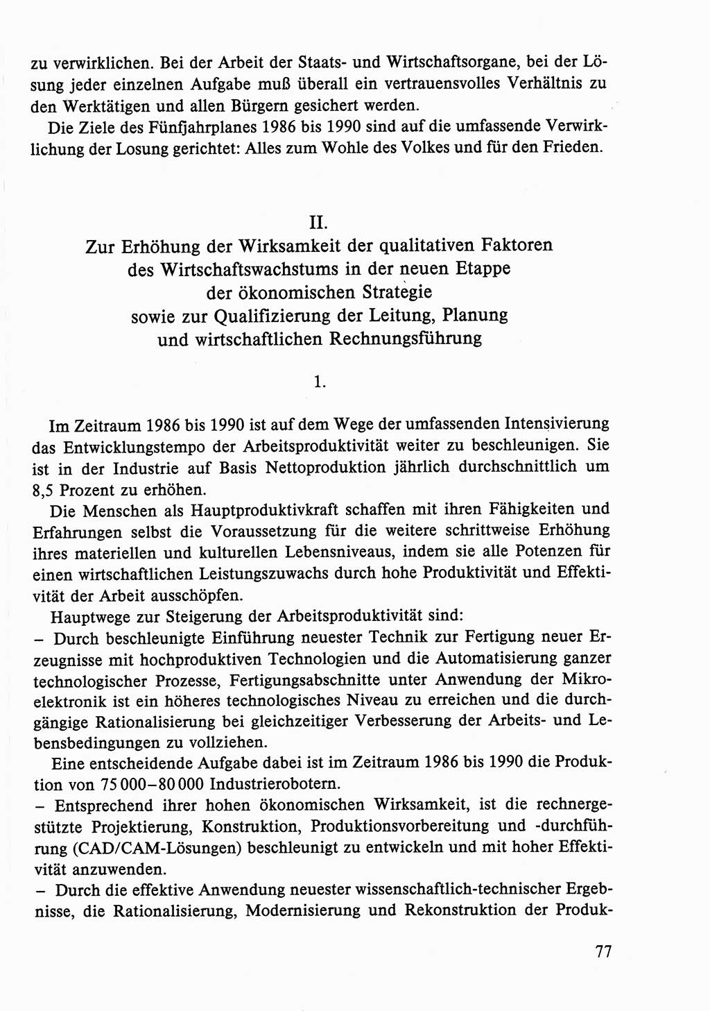 Dokumente der Sozialistischen Einheitspartei Deutschlands (SED) [Deutsche Demokratische Republik (DDR)] 1986-1987, Seite 77 (Dok. SED DDR 1986-1987, S. 77)